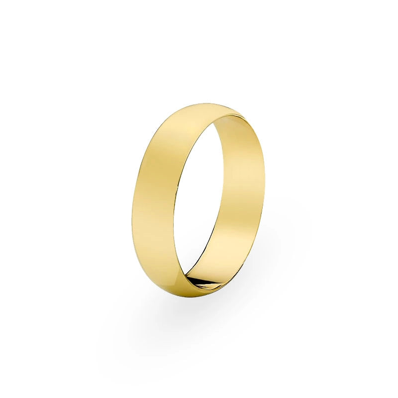 Classic Half-round Single Gold Wedding Band Ring 6mm