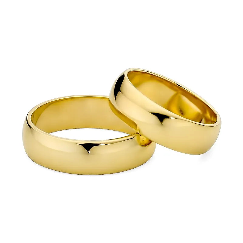 Classic Half-round Gold Wedding Bands Rings 6mm