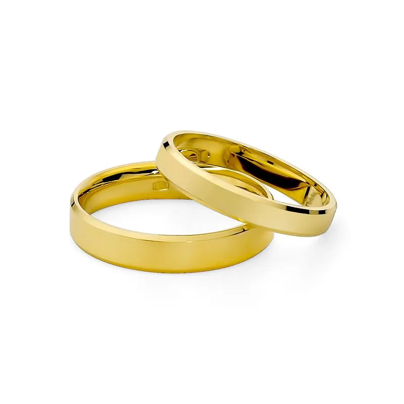 Classic Flat Beveled Gold Wedding Bands Rings 3 and 4mm