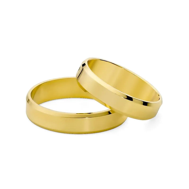 Classic Flat Beveled Gold Wedding Bands Rings 4mm