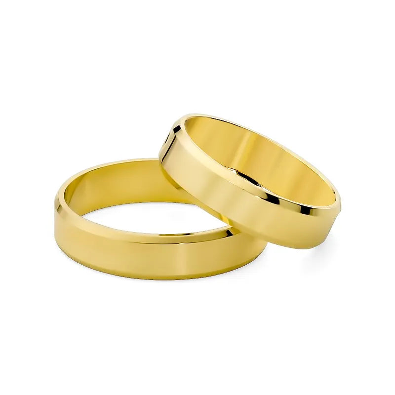 Classic Flat Beveled Gold Wedding Bands Rings 5mm