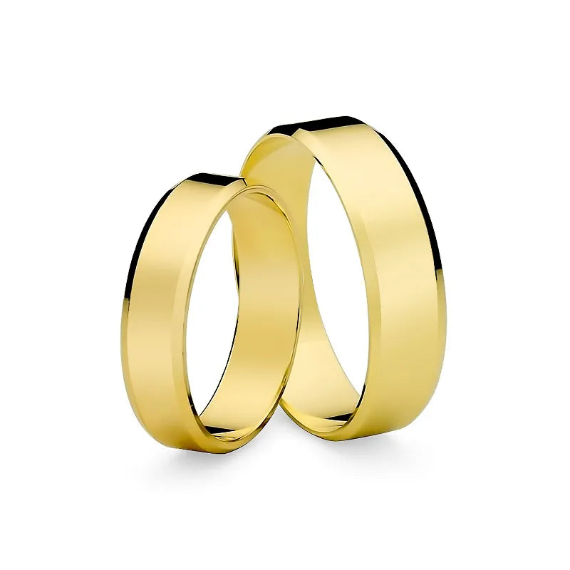 Klassische flache abgeschrägte gold Eheringe 5 und 6 mm