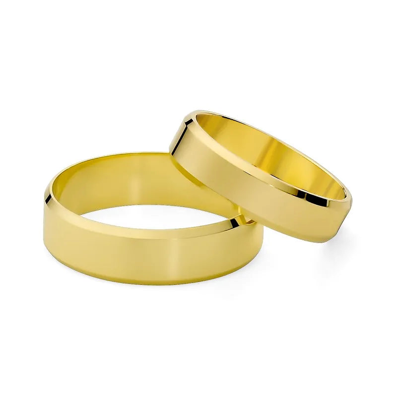 Klassische flache abgeschrägte gold Eheringe 5 und 6 mm