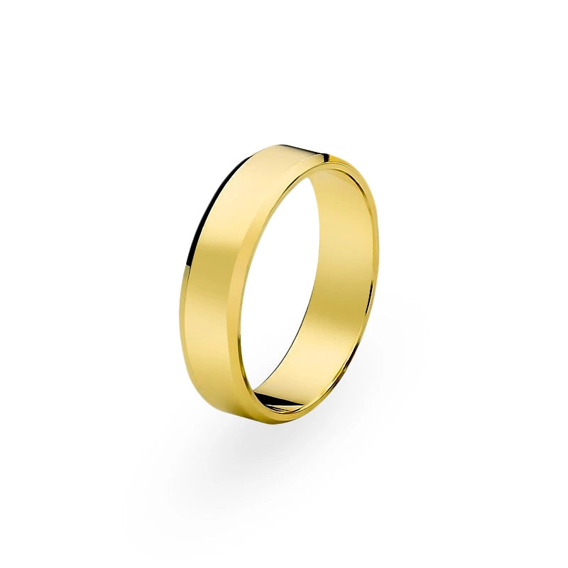 Classic Flat Beveled Single Gold Wedding Band Ring 6mm