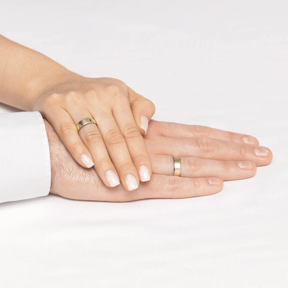 Classic Flat Beveled Single Gold Wedding Band Ring 6mm