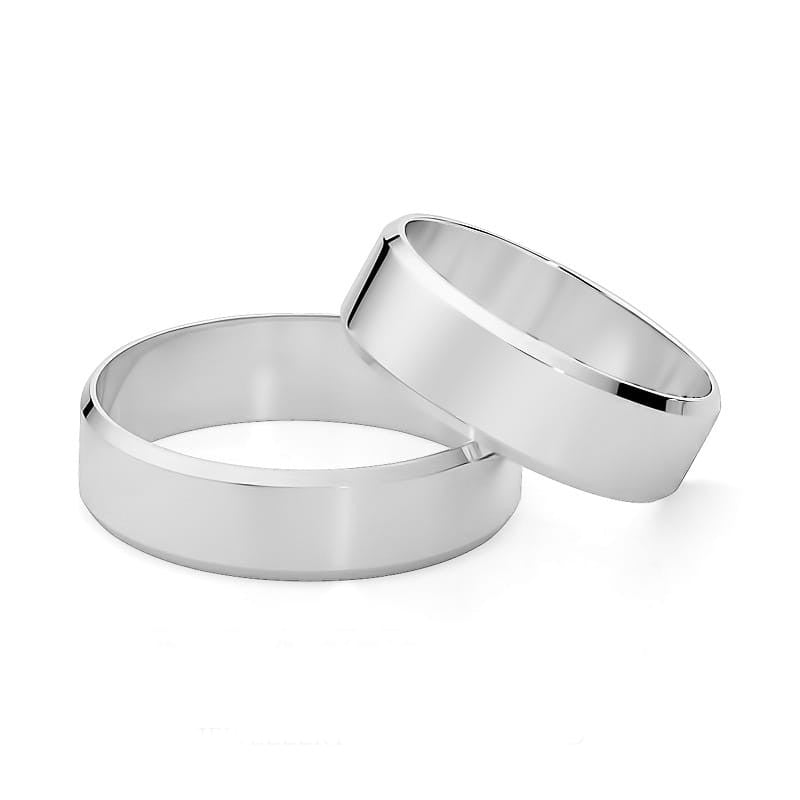 Classic Flat Beveled Gold Wedding Bands Rings 6mm