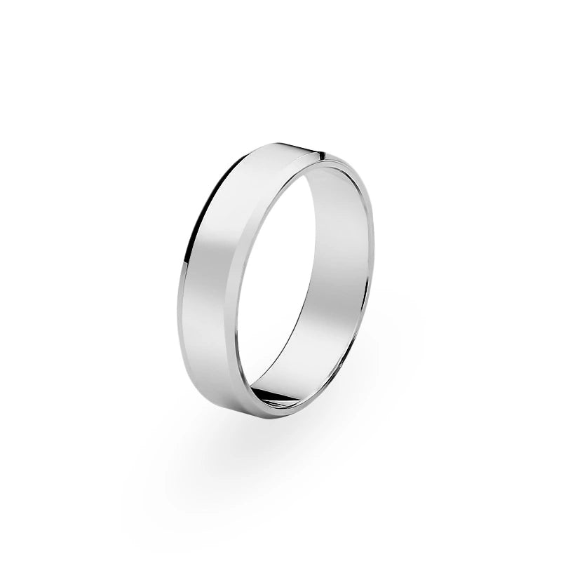 Classic Flat Beveled Single Gold Wedding Band Ring 6mm