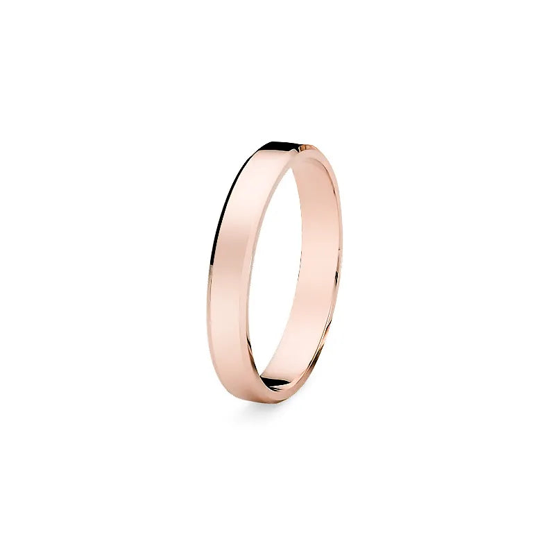 Classic Flat Beveled Single Gold Wedding Band Ring 3mm