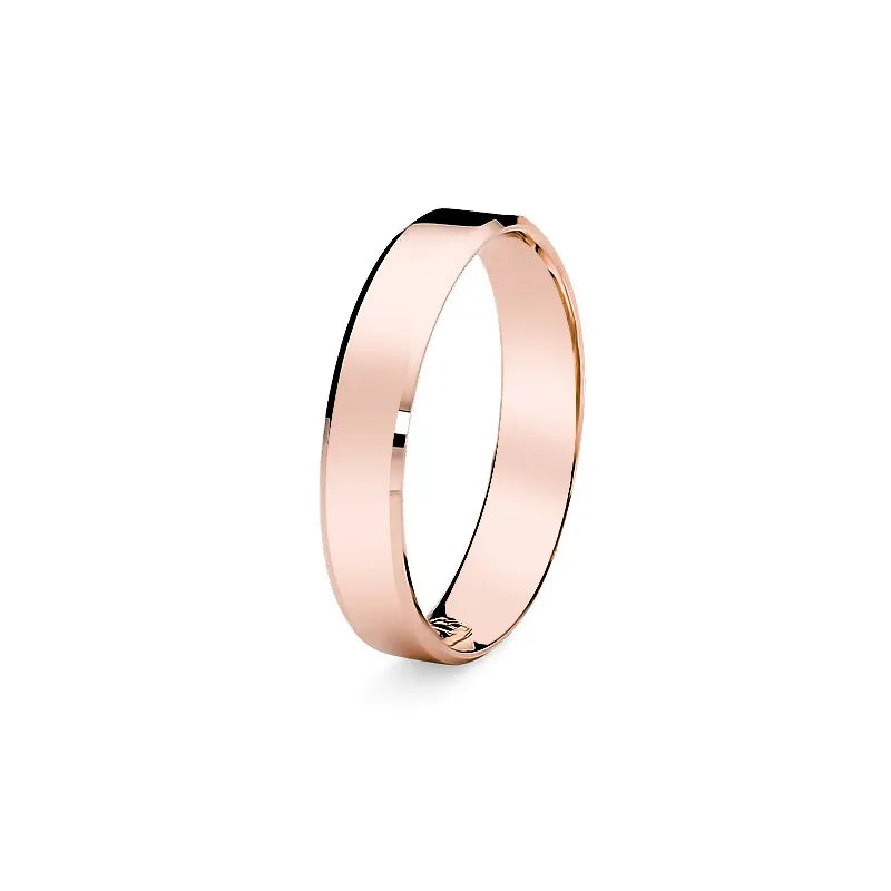 Classic Flat Beveled Single Gold Wedding Band Ring 4mm