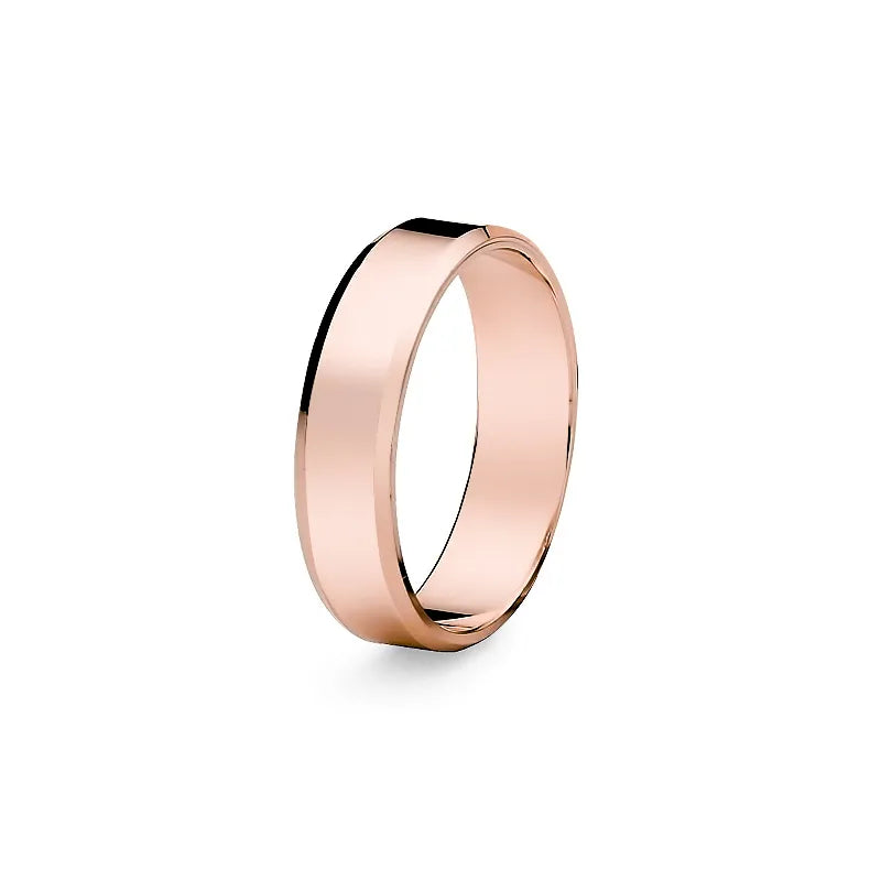 Classic Flat Beveled Single Gold Wedding Band Ring 5mm