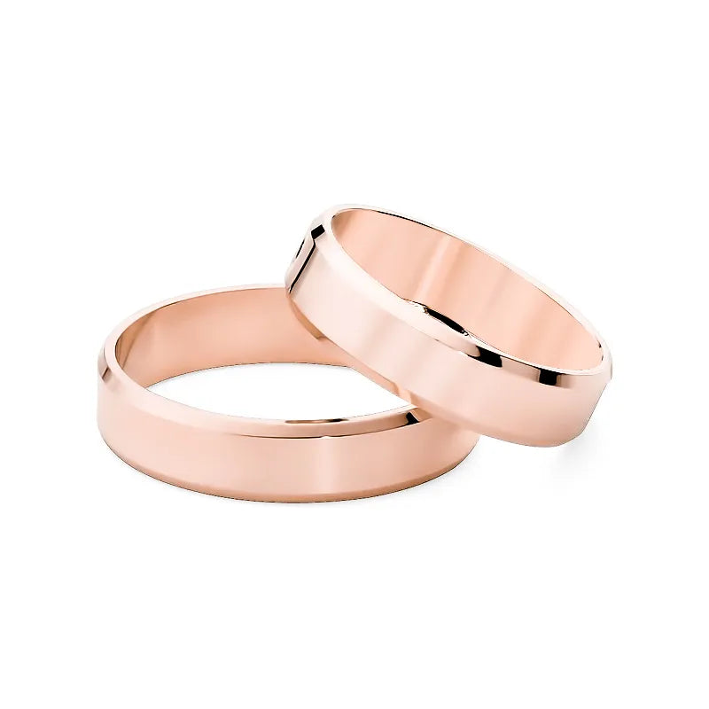 Classic Flat Beveled Gold Wedding Bands Rings 5mm