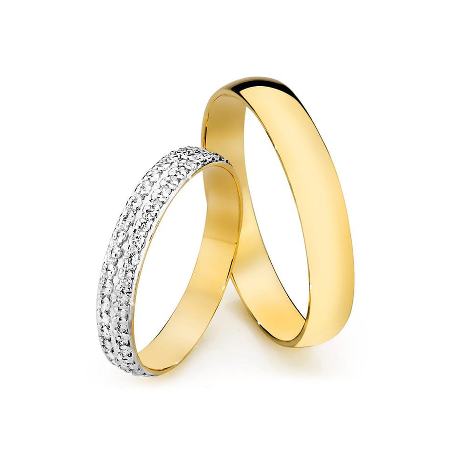 Slightly Rounded Wedding Bands Rings with 0.20ct Diamonds 3.5 and 4mm