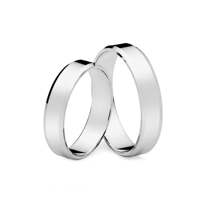 Klassische Flach Abgeschrägte Weißgold Eheringe 4mm