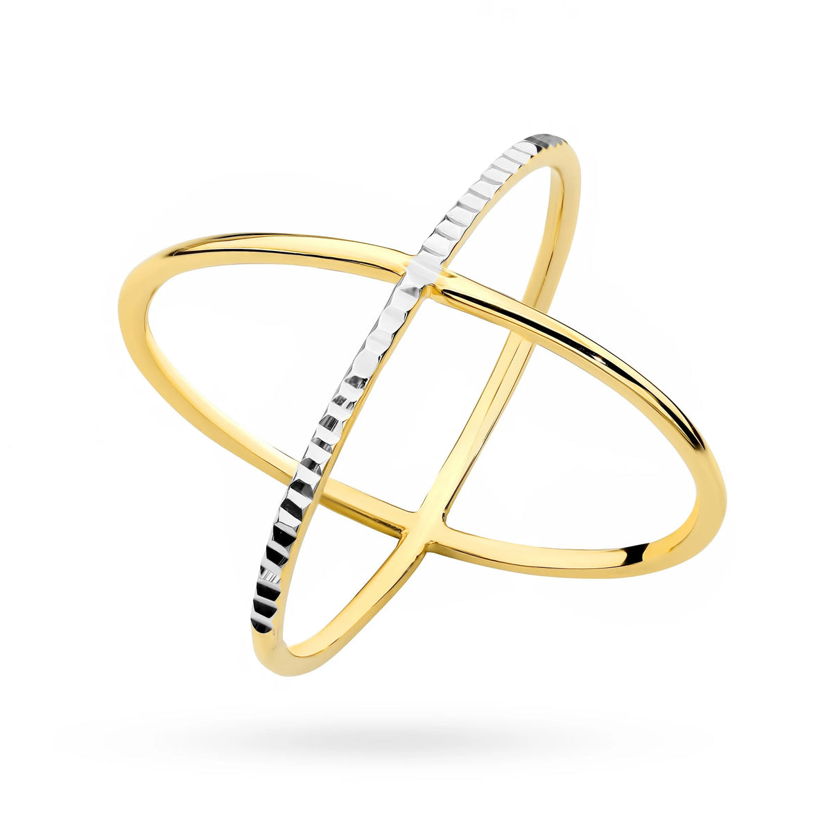 Ring aus 585er Bicolor-Gold mit gekreuztem Design