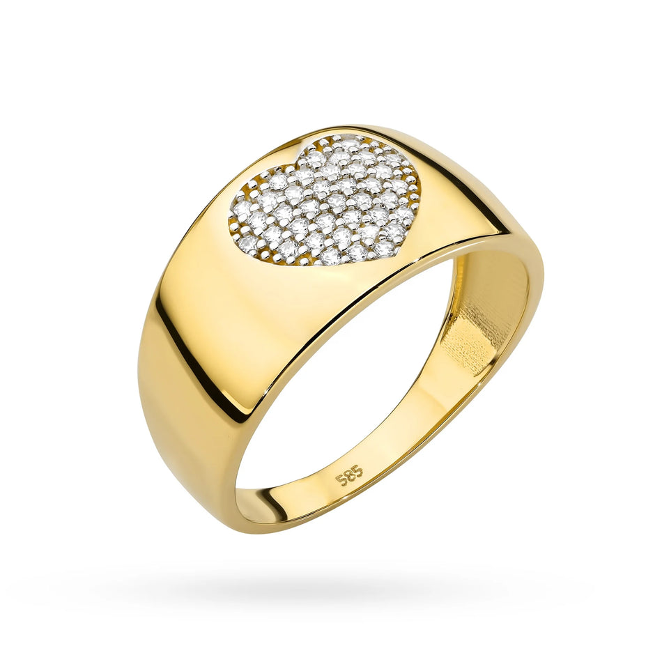 Gold heart band ring decorated with zirconia