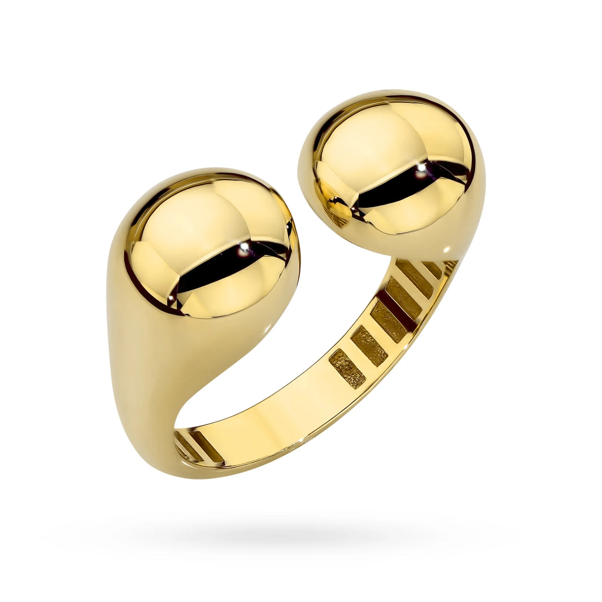 Offener Ring aus 585er Gelbgold mit zwei Kugeln