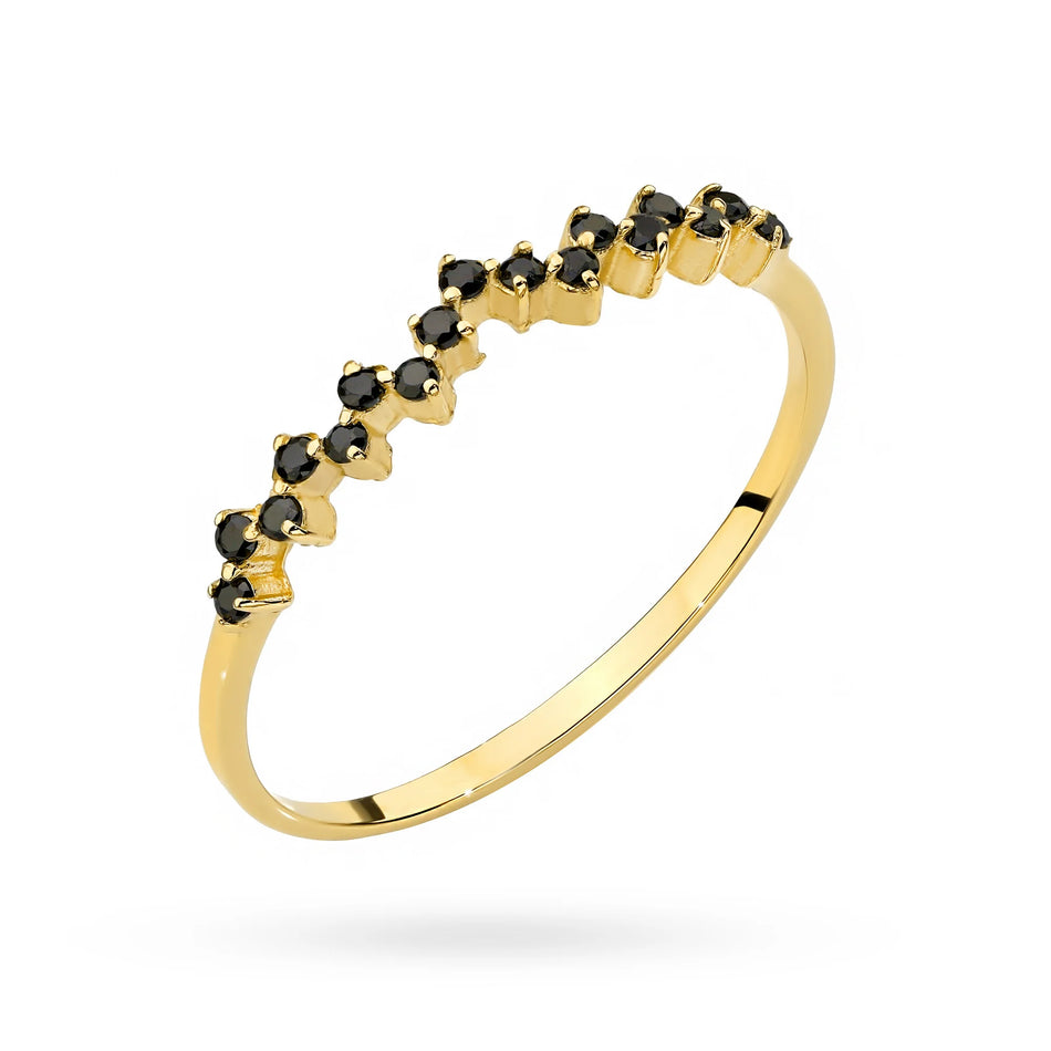 Gold ring decorated with black zirconia