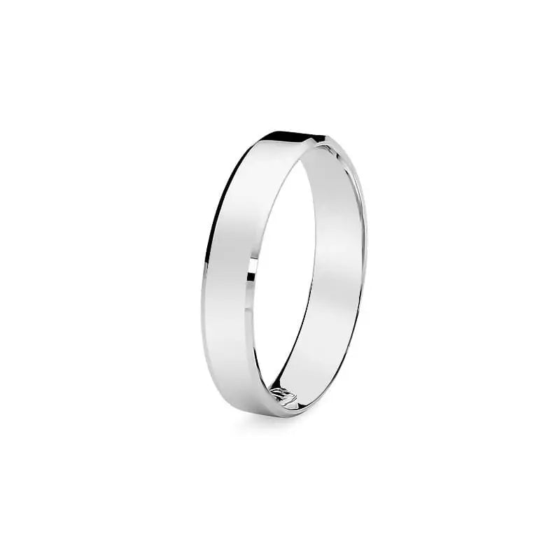 Klassischer Flach Abgeschrägter Weißgold Ehering 4mm