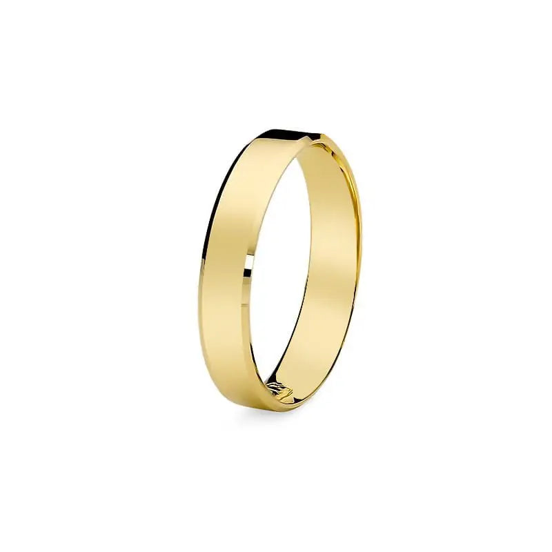 Classic Flat Beveled Single Gold Wedding Band Ring 4mm