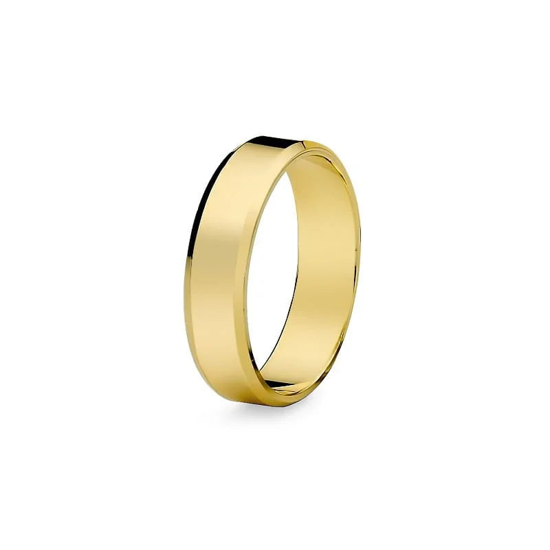 Classic Flat Beveled Single Gold Wedding Band Ring 5mm