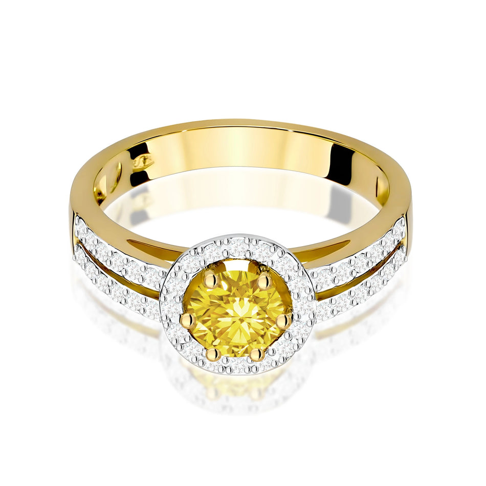 Ring aus Gelbgold – gelber Labordiamant Round/Brilliant, 0,50 ct, ergänzt durch 40 × 0,005 ct Labordiamanten