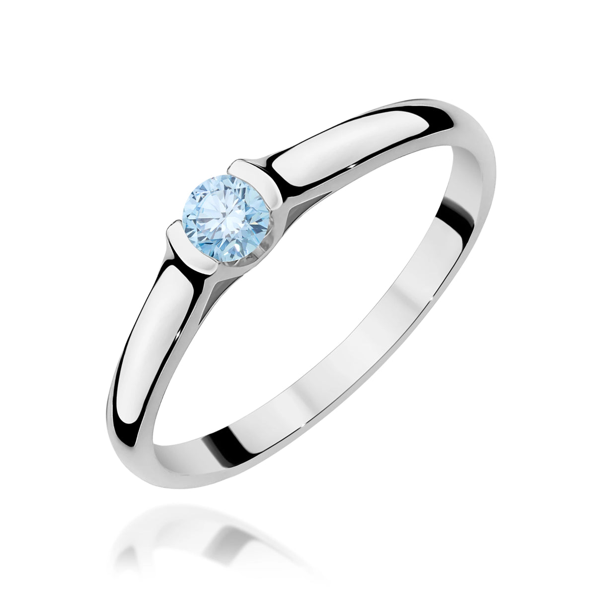 Ring aus Weißgold mit blauem Labordiamant Round/Brilliant, 0,15 ct