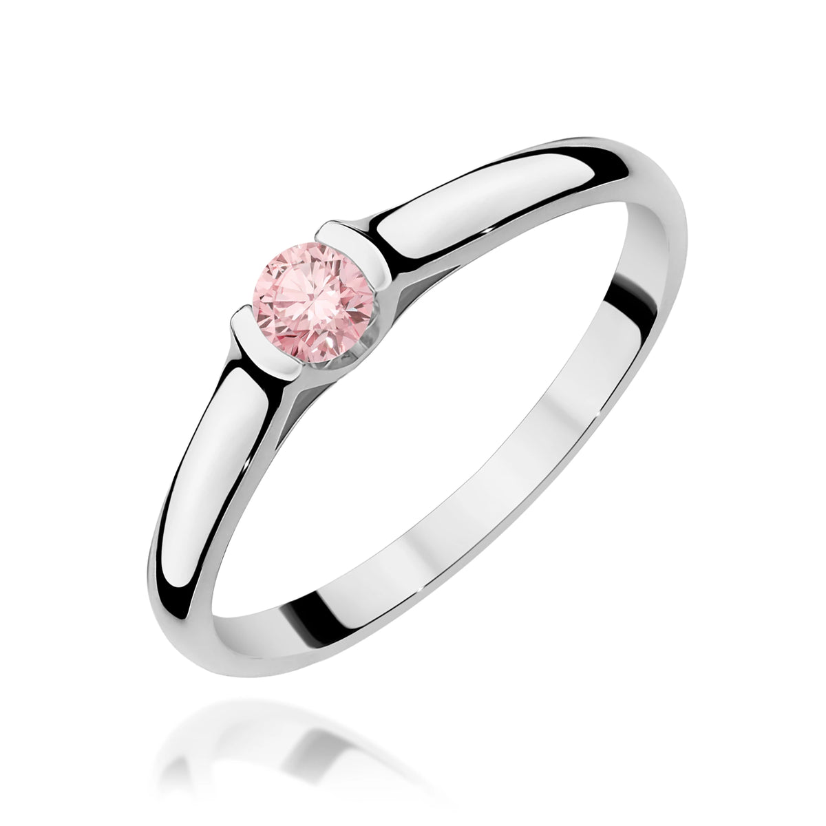 Ring aus Weißgold mit rosafarbenem Labordiamant Round/Brilliant, 0,15 ct