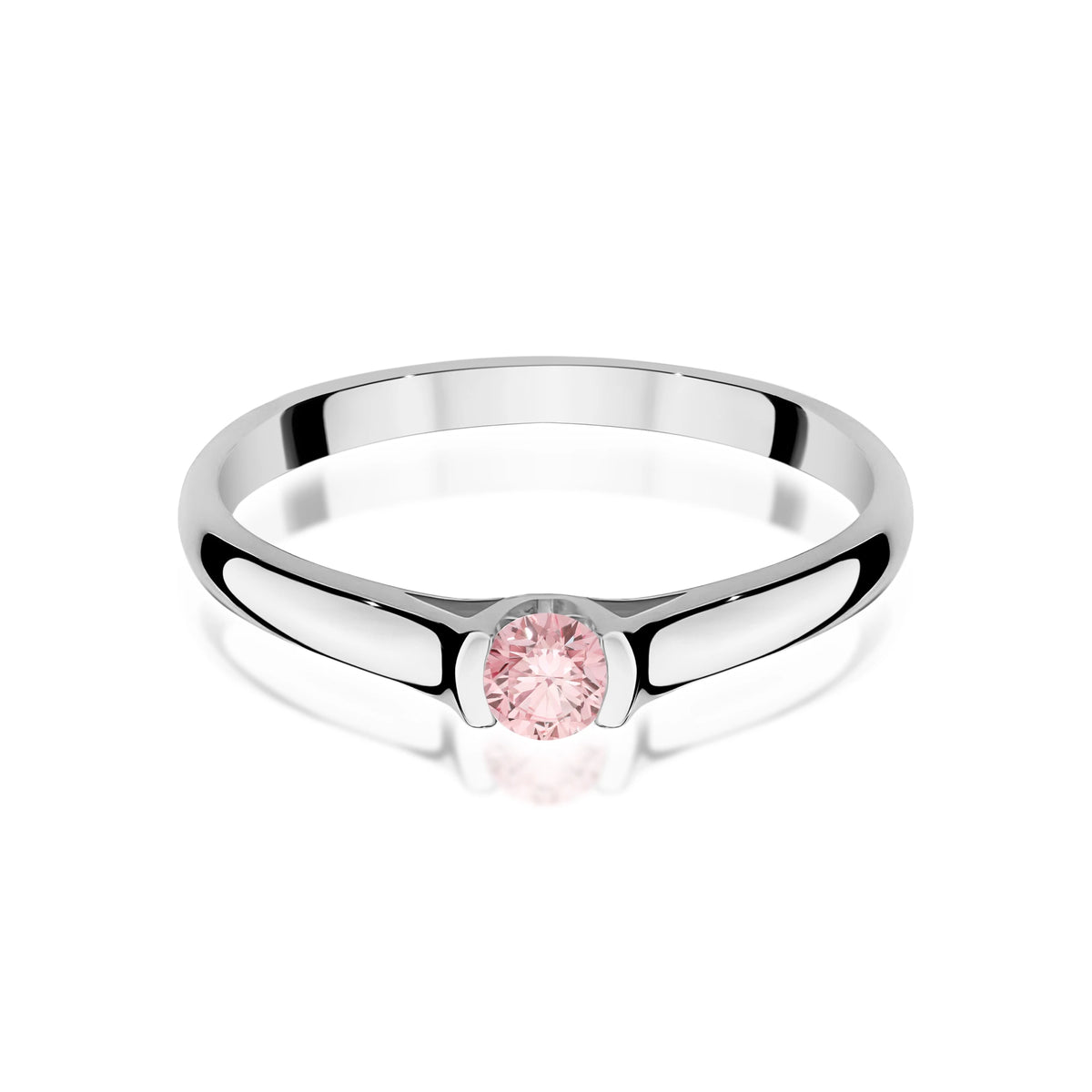 Ring aus Weißgold mit rosafarbenem Labordiamant Round/Brilliant, 0,15 ct