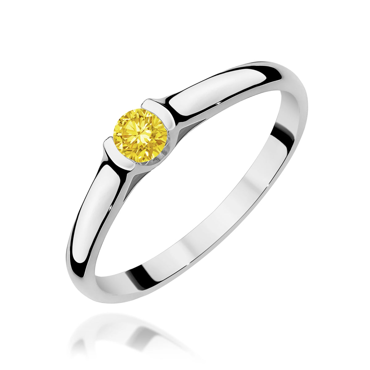 Ring aus Weißgold mit gelbem Labordiamant Round/Brilliant, 0,15 ct