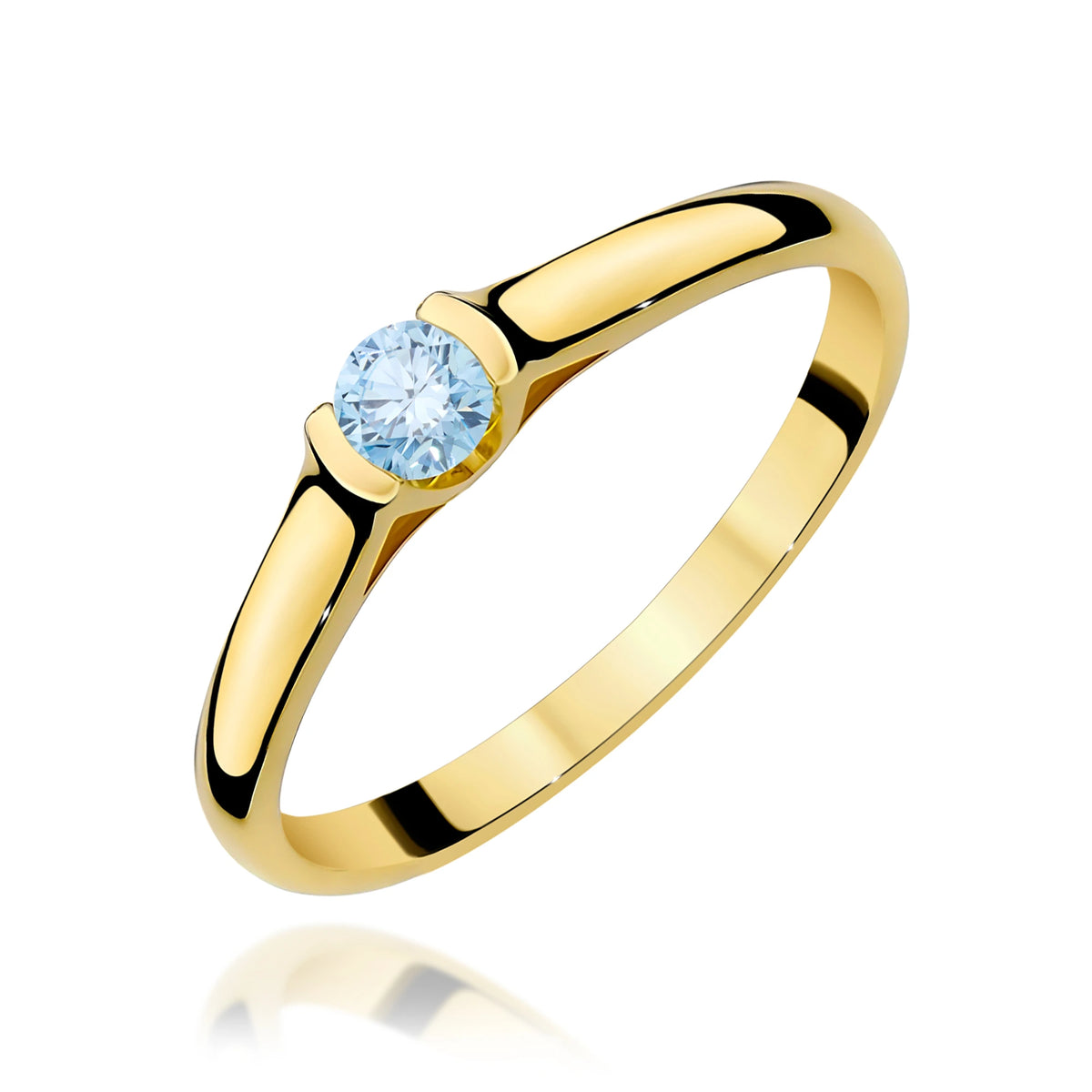 Ring aus Gelbgold mit blauem Labordiamant Round/Brilliant, 0,15 ct