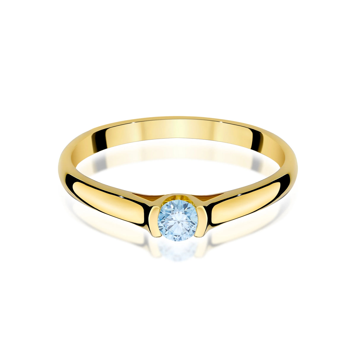 Ring aus Gelbgold mit blauem Labordiamant Round/Brilliant, 0,15 ct
