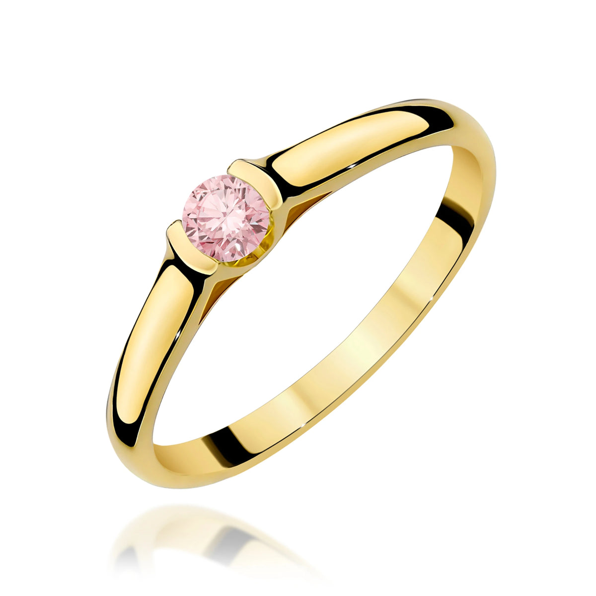Ring aus Gelbgold mit rosafarbenem Labordiamant Round/Brilliant, 0,15 ct