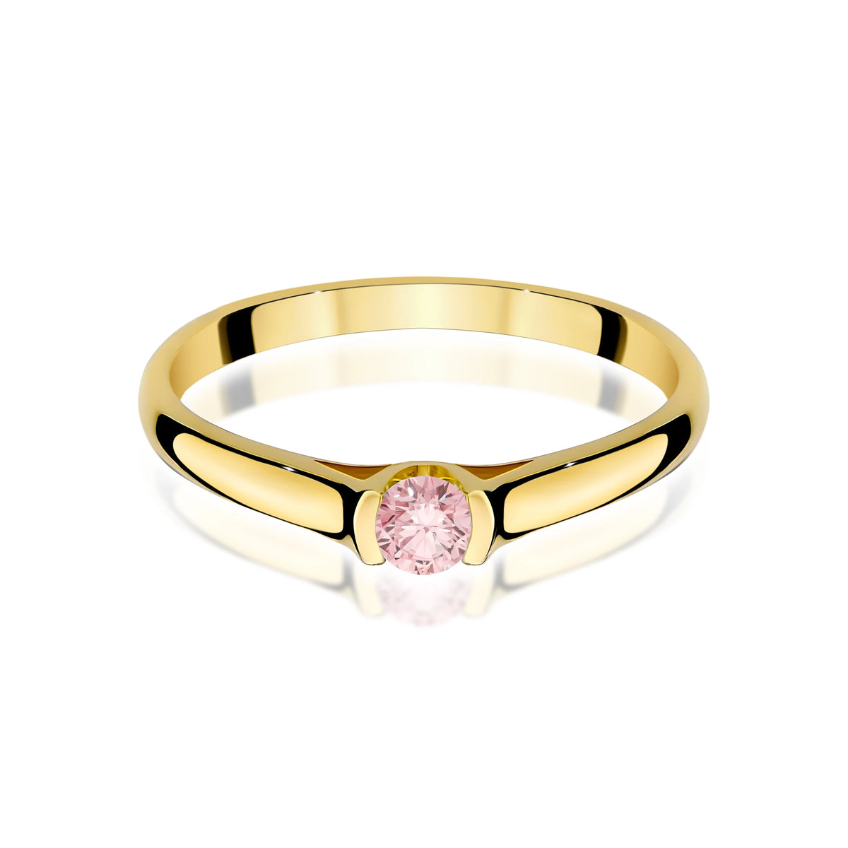 Ring aus Gelbgold mit rosafarbenem Labordiamant Round/Brilliant, 0,15 ct