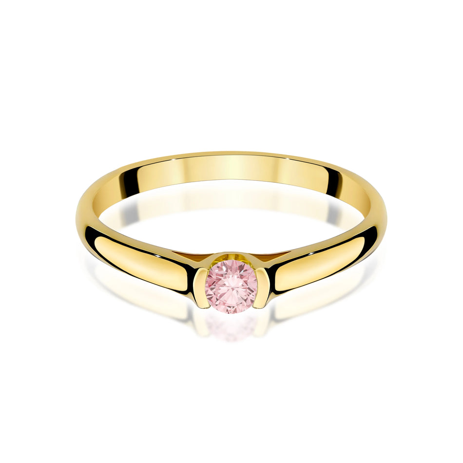 Ring aus Gelbgold mit rosafarbenem Labordiamant Round/Brilliant, 0,15 ct