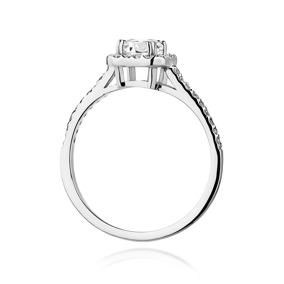 Ring aus Weißgold – Labordiamant 0,60 ct, Emerald, ergänzt durch 14 × 0,0086 ct + 20 × 0,005 ct Labordiamanten