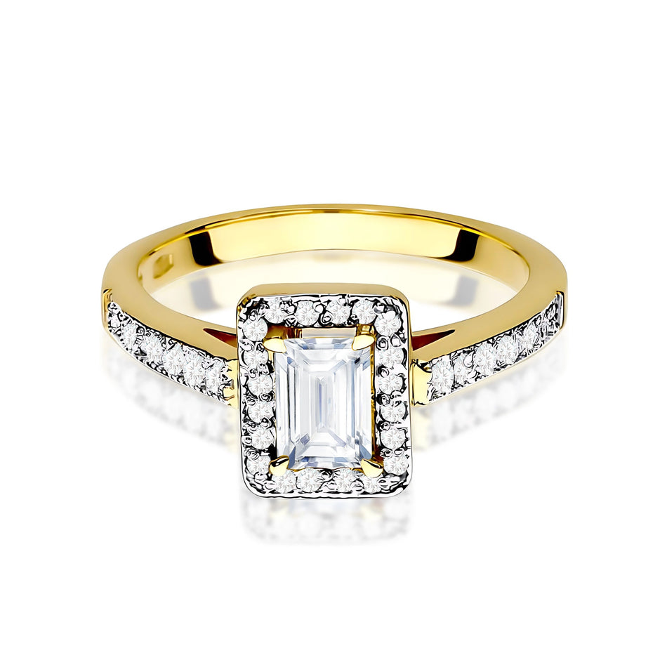 Ring aus Gelbgold – Labordiamant 0,60 ct, Emerald, ergänzt durch 14 × 0,0086 ct + 20 × 0,005 ct Labordiamanten
