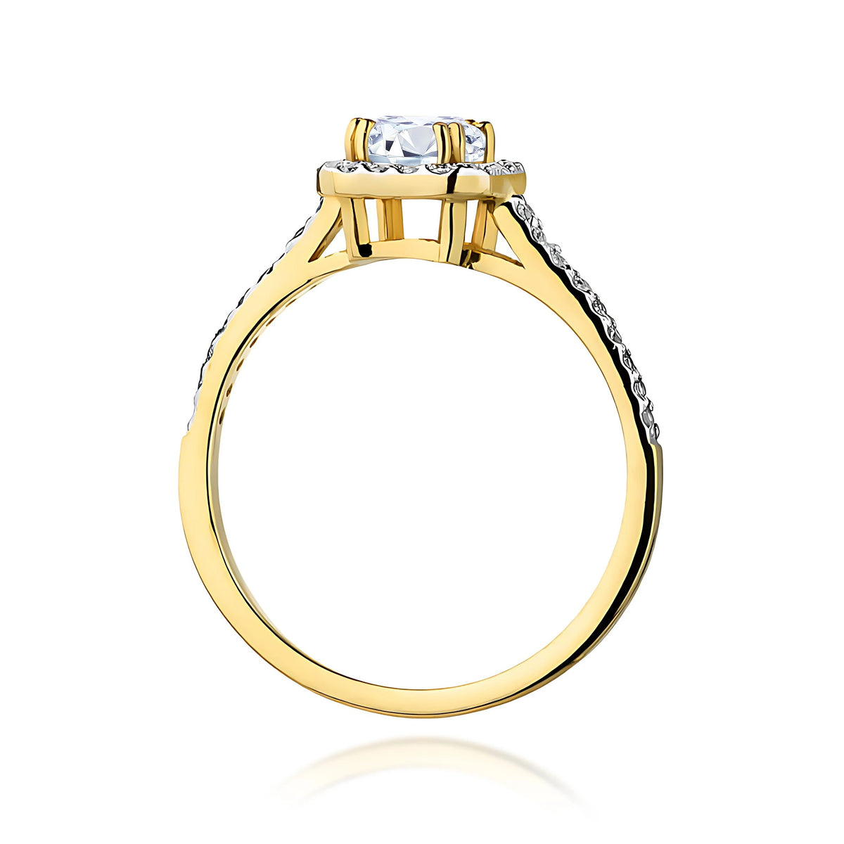 Ring aus Gelbgold – Labordiamant 0,60 ct, Emerald, ergänzt durch 14 × 0,0086 ct + 20 × 0,005 ct Labordiamanten