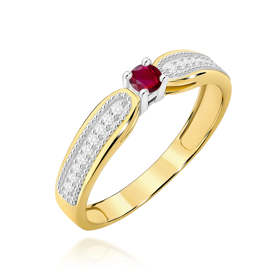 Goldring mit 0,15 ct Rubin und 0,09 ct Diamanten