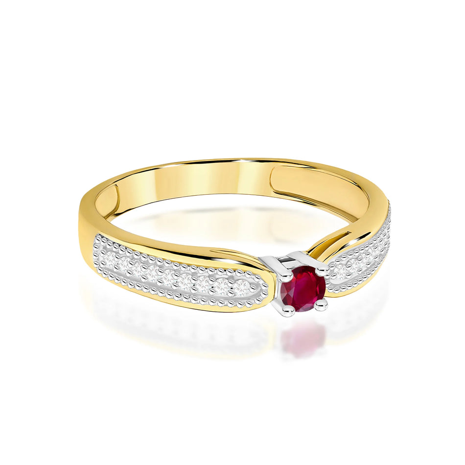 Goldring mit 0,15 ct Rubin und 0,09 ct Diamanten