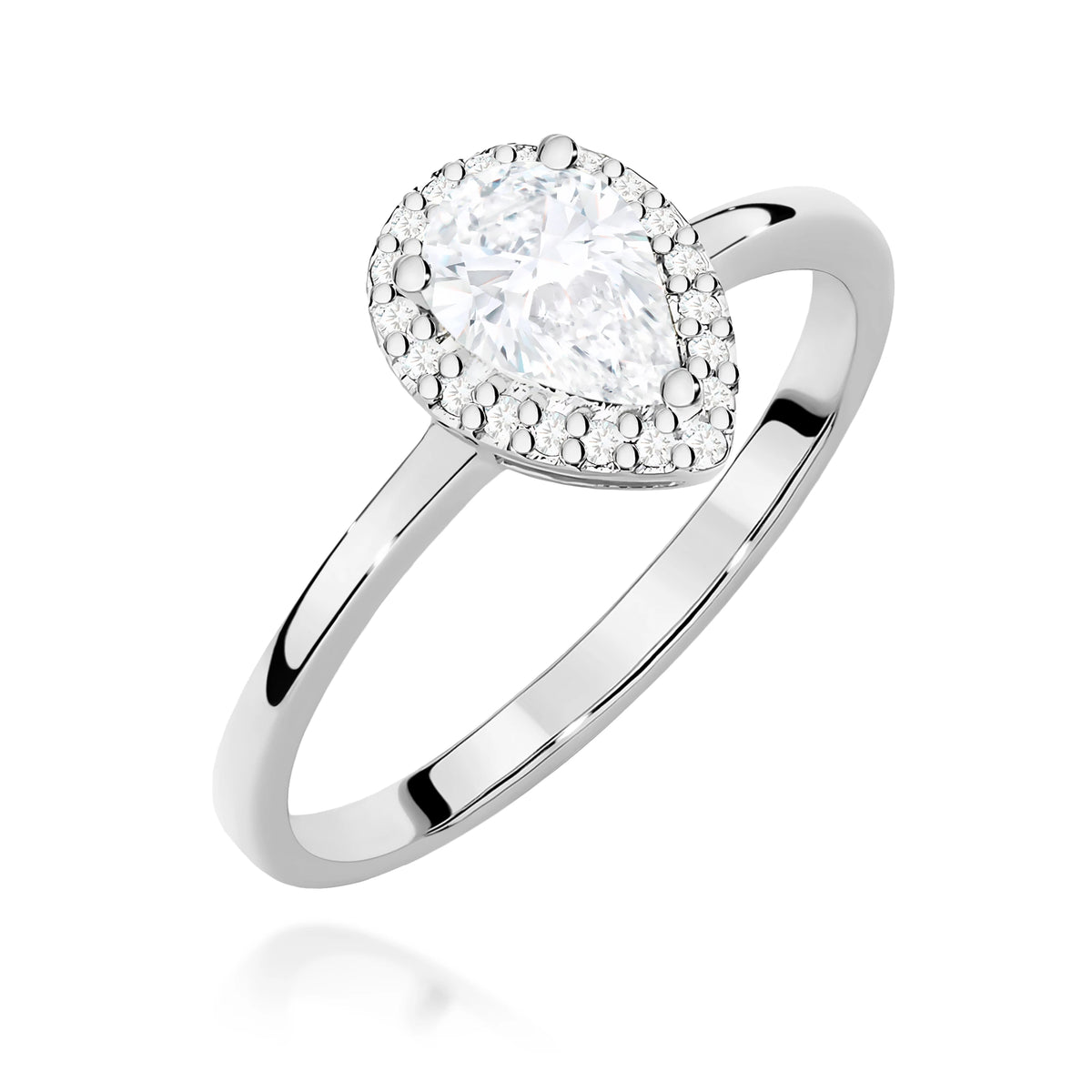 Ring aus Weißgold – Labordiamant Pear, 0,65 ct, ergänzt durch 20 × 0,005 ct Labordiamanten
