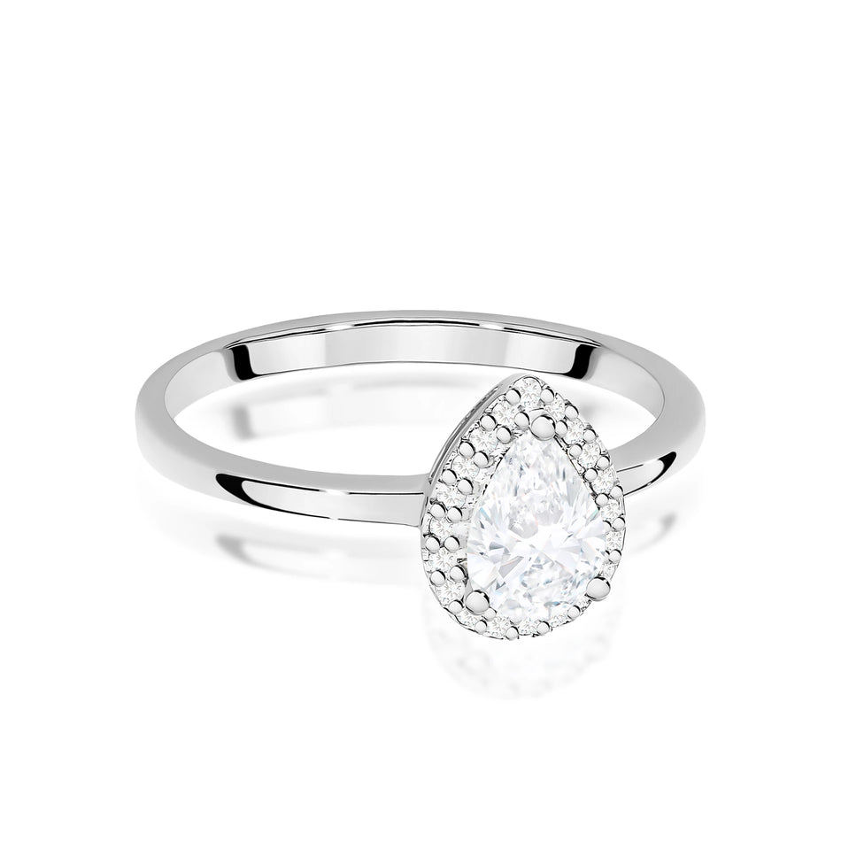 Ring aus Weißgold – Labordiamant Pear, 0,65 ct, ergänzt durch 20 × 0,005 ct Labordiamanten