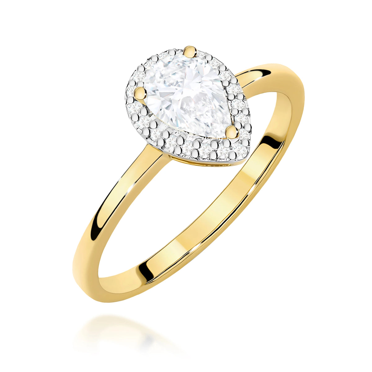 Ring aus Gelbgold – Labordiamant Pear, 0,65 ct, ergänzt durch 20 × 0,005 ct Labordiamanten