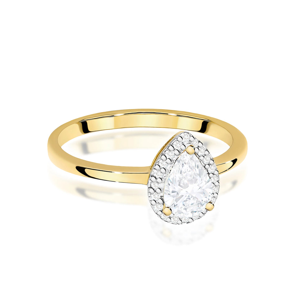 Ring aus Gelbgold – Labordiamant Pear, 0,65 ct, ergänzt durch 20 × 0,005 ct Labordiamanten
