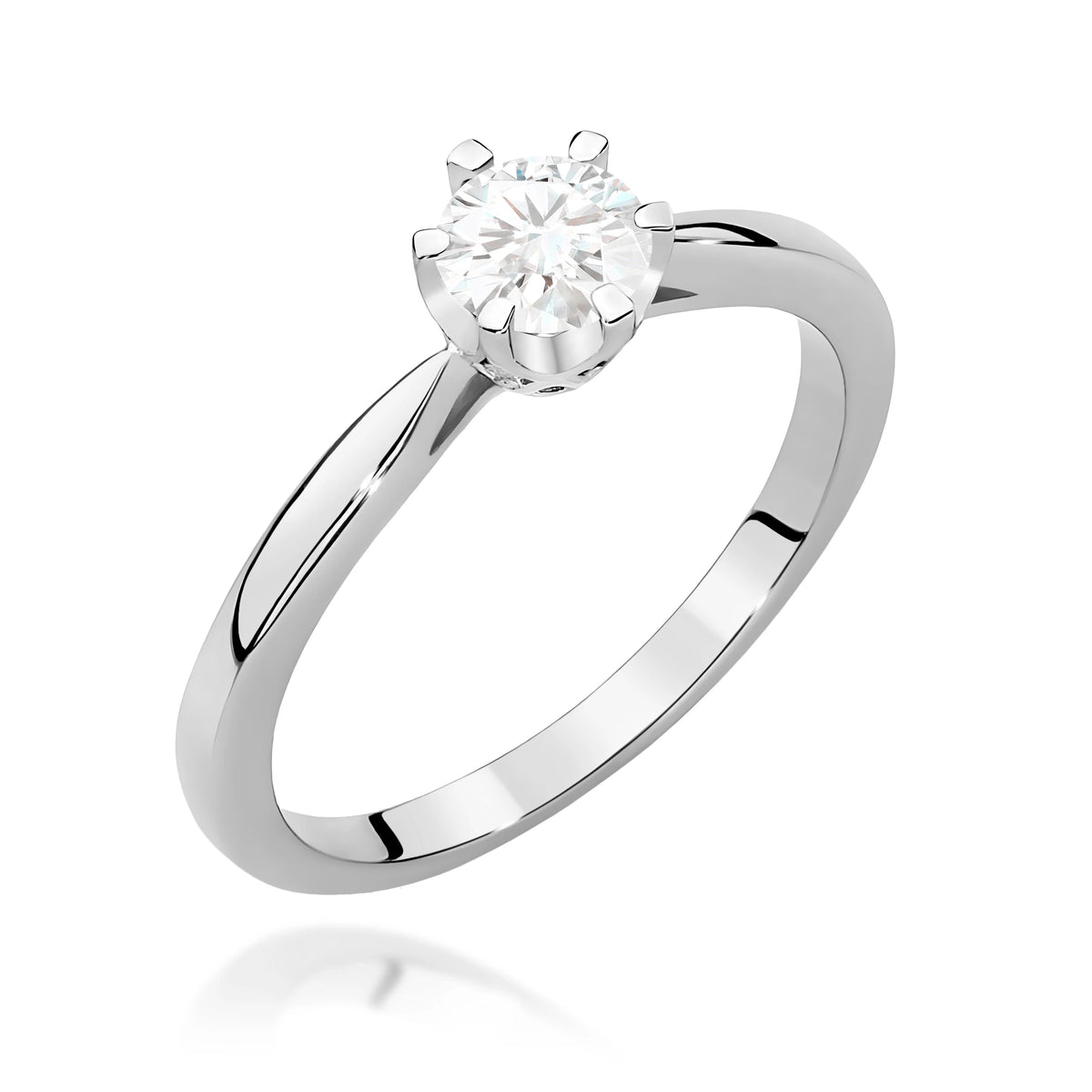 Ring aus Weißgold – Labordiamant Round/Brilliant, 0,40 ct, ergänzt durch 6 × 0,01 ct Labordiamanten