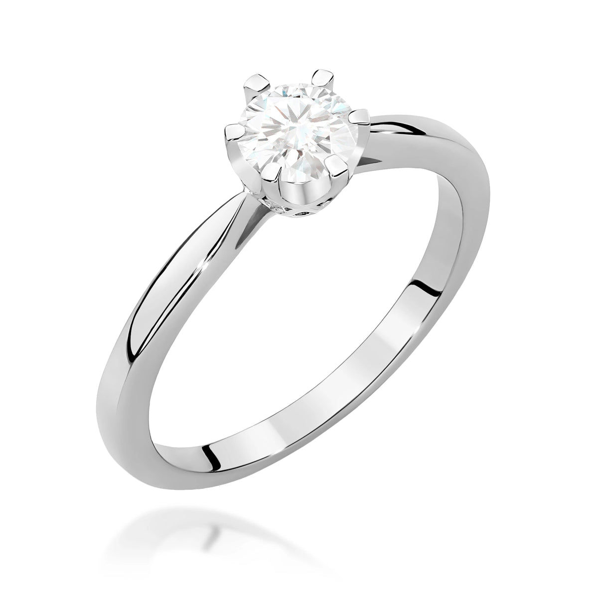 Ring aus Weißgold – Labordiamant Round/Brilliant, 0,50 ct, ergänzt durch 6 × 0,01 ct Labordiamanten