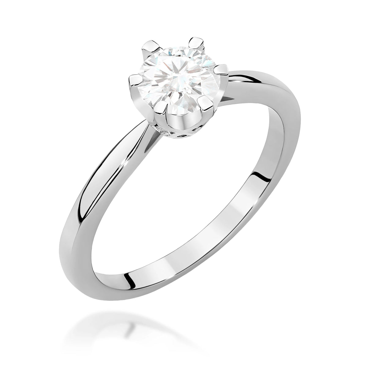 Ring aus Weißgold – Labordiamant Round/Brilliant, 0,70 ct, ergänzt durch 6 × 0,01 ct Labordiamanten