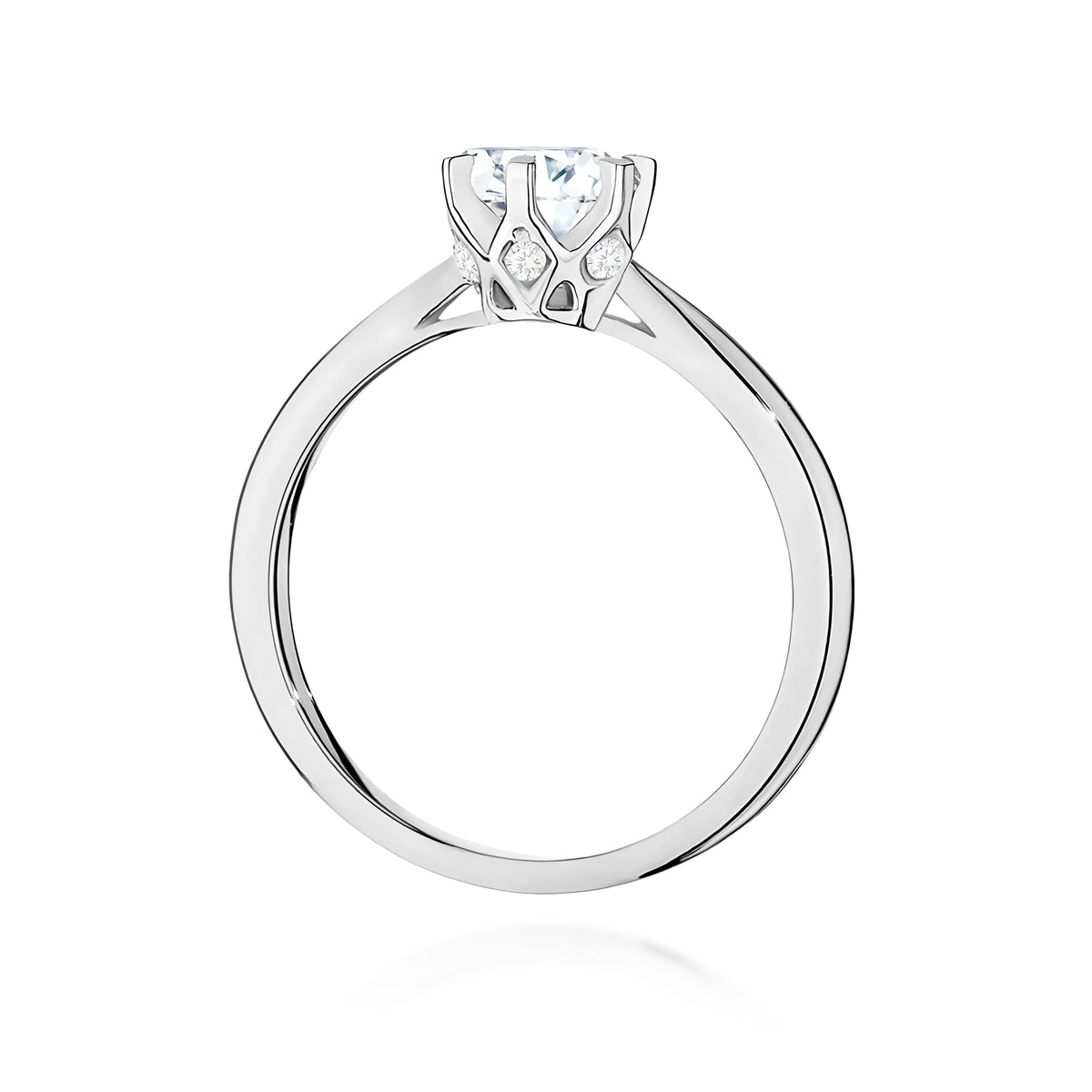 Ring aus Weißgold – Labordiamant Round/Brilliant, 0,70 ct, ergänzt durch 6 × 0,01 ct Labordiamanten
