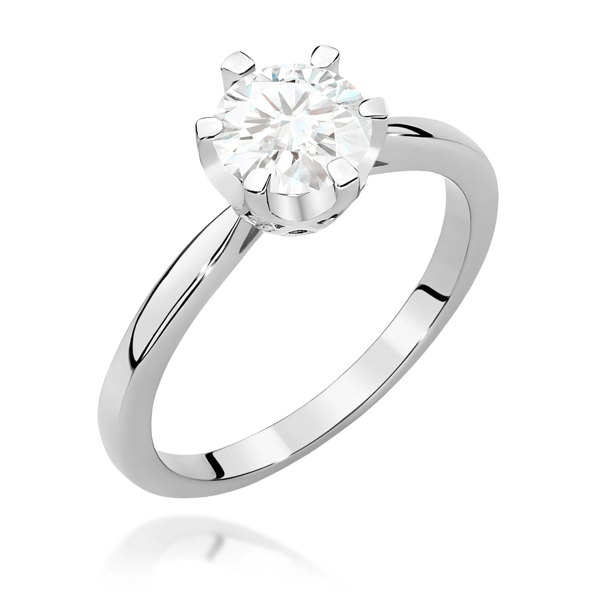 Ring aus Weißgold – Labordiamant Round/Brilliant, 1,00 ct, ergänzt durch 6 × 0,01 ct Labordiamanten