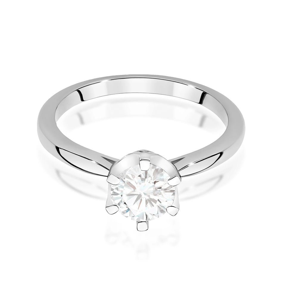 Ring aus Weißgold – Labordiamant Round/Brilliant, 1,00 ct, ergänzt durch 6 × 0,01 ct Labordiamanten