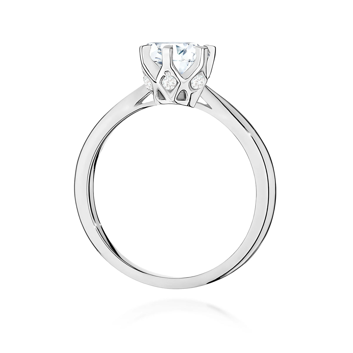 Ring aus Weißgold – Labordiamant Round/Brilliant, 1,00 ct, ergänzt durch 6 × 0,01 ct Labordiamanten